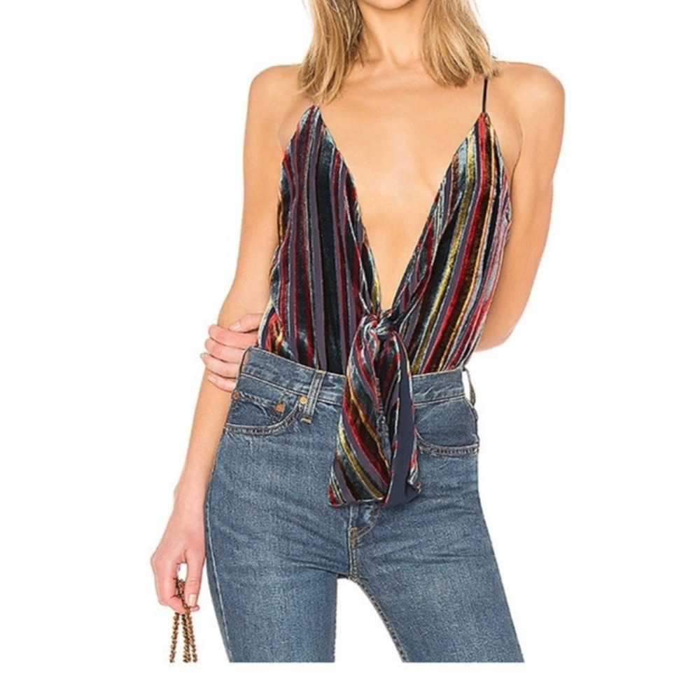 Revolve House of Harlow velvet multicolor Y2K babydoll bodysuit Black XS A008458